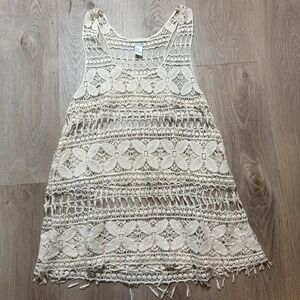 Ivory Crochet Top Womens M/LOpen Knit Sleeveless Festival Hippie Boho‎ Forever21